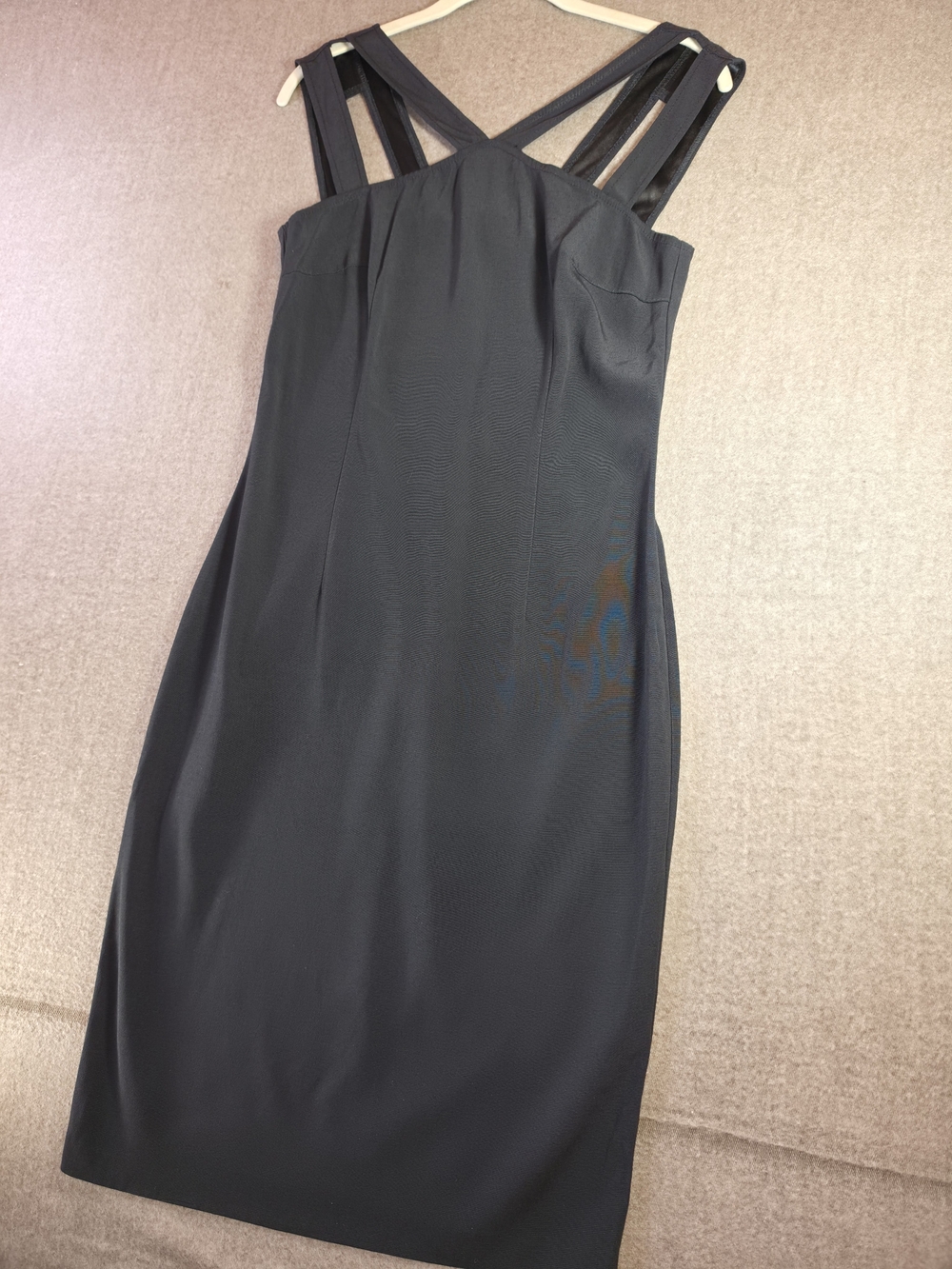 Maria Bianca Nero Black Caged Neckline Midi Sheath Dress Bodycon Y2k Glam Med
